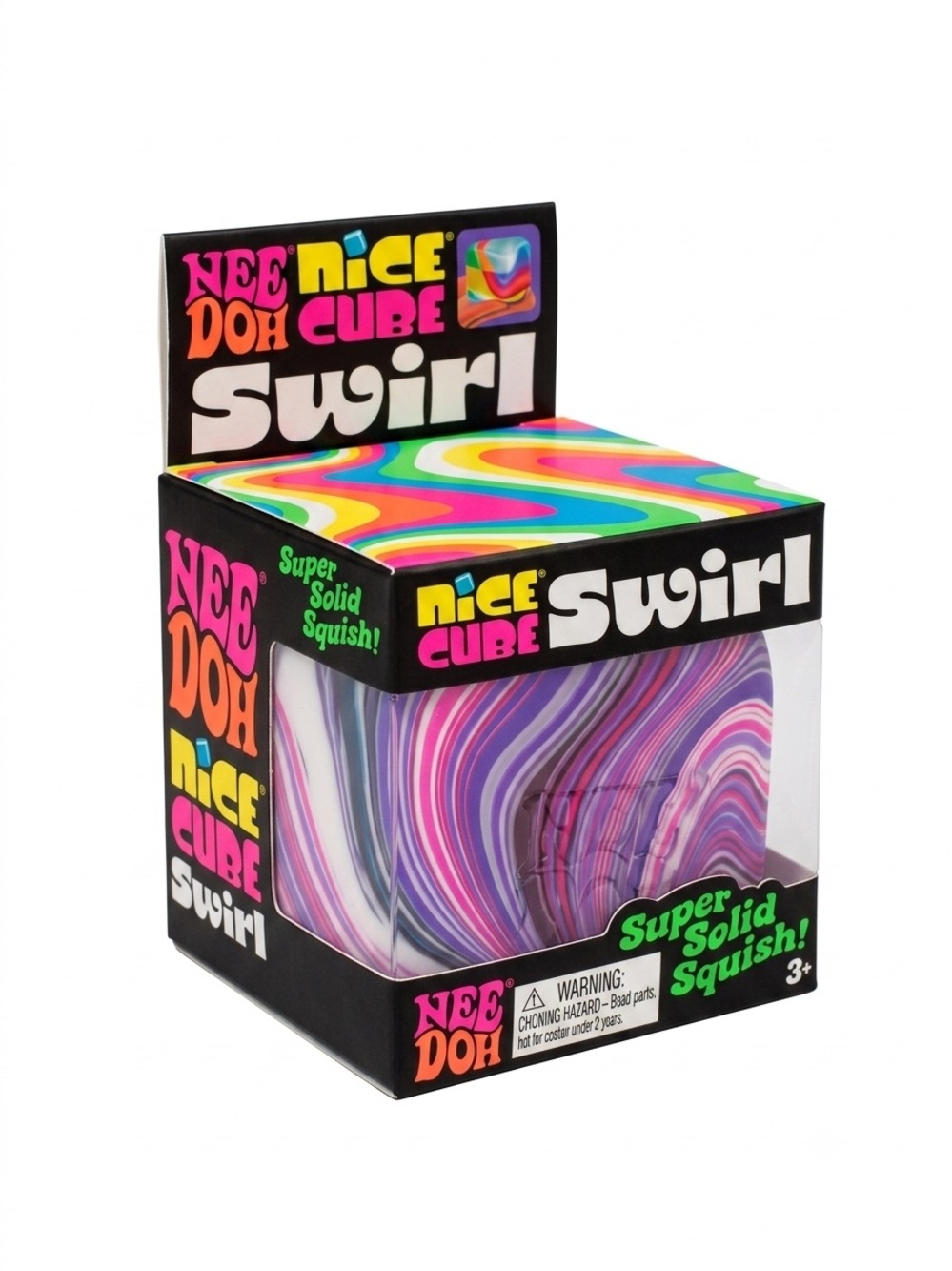 Nee Doh needoh Nice Cube Swirl Super Solid Squish Ice Cube Purple Pink White NEW